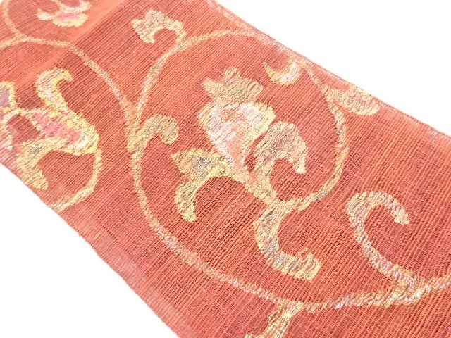 JAPANESE KIMONO / NAGOYA OBI FOR SUMMER / WOVEN ARABESQUE FLOWER 